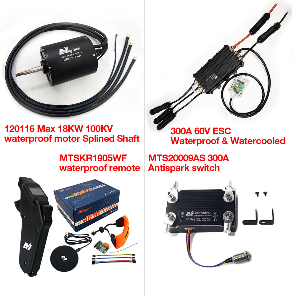 Maytech Fully Waterproof Esurf/Boat Kit MTI120116-WP+MTSF300A-WP+MTSKR1905WF+Water Pump Set+MTS2009AS 300A 80V Anti-spark Switch