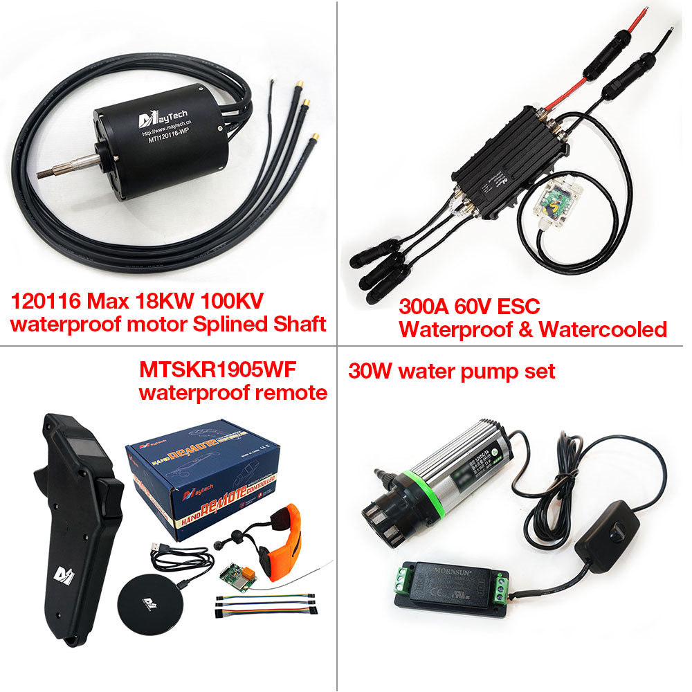 Maytech Fully Waterproof Esurf/Boat Kit MTI120116-WP+MTSF300A-WP+MTSKR1905WF+Water Pump Set+MTS2009AS 300A 80V Anti-spark Switch