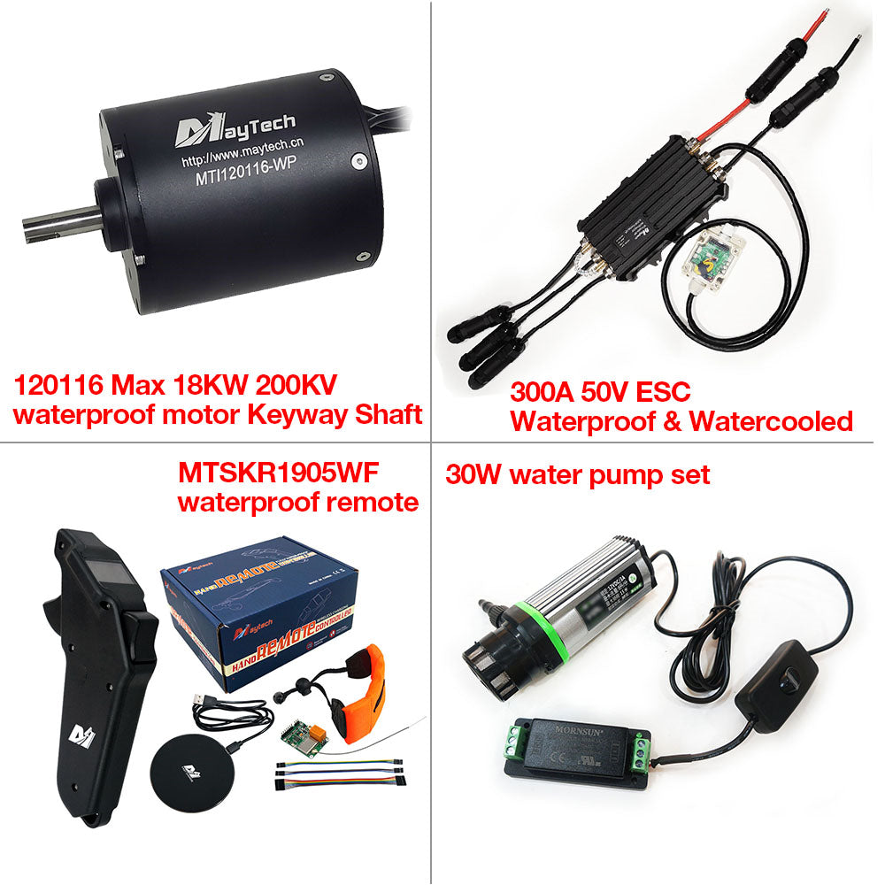 Maytech Fully Waterproof Esurf/Boat Kit MTI120116-WP+MTSF300A-WP+MTSKR1905WF+Water Pump Set+MTS2009AS 300A 80V Anti-spark Switch