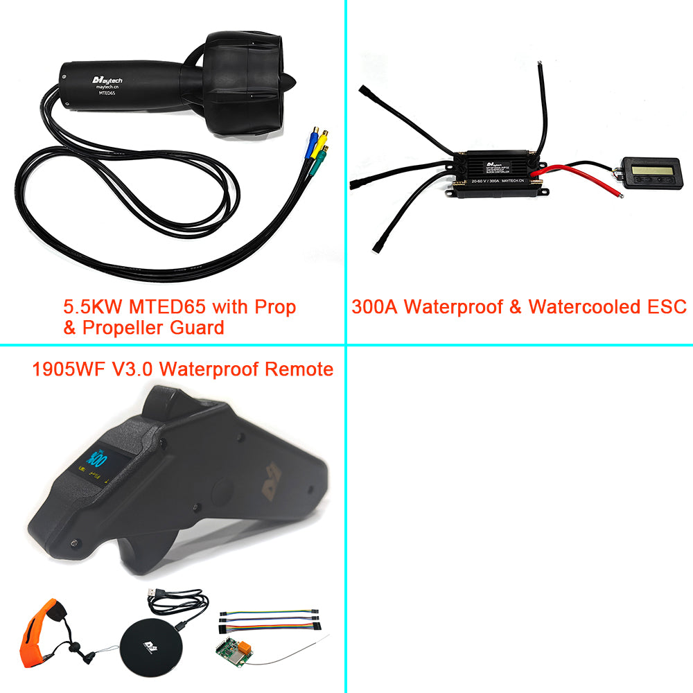 IP68 Waterproof Efoil Kit 50V 5.5KW MTED65 Motor with Alu Prop and Prop Guard + 300A ESC + V3 Remote + Antispark Swtch