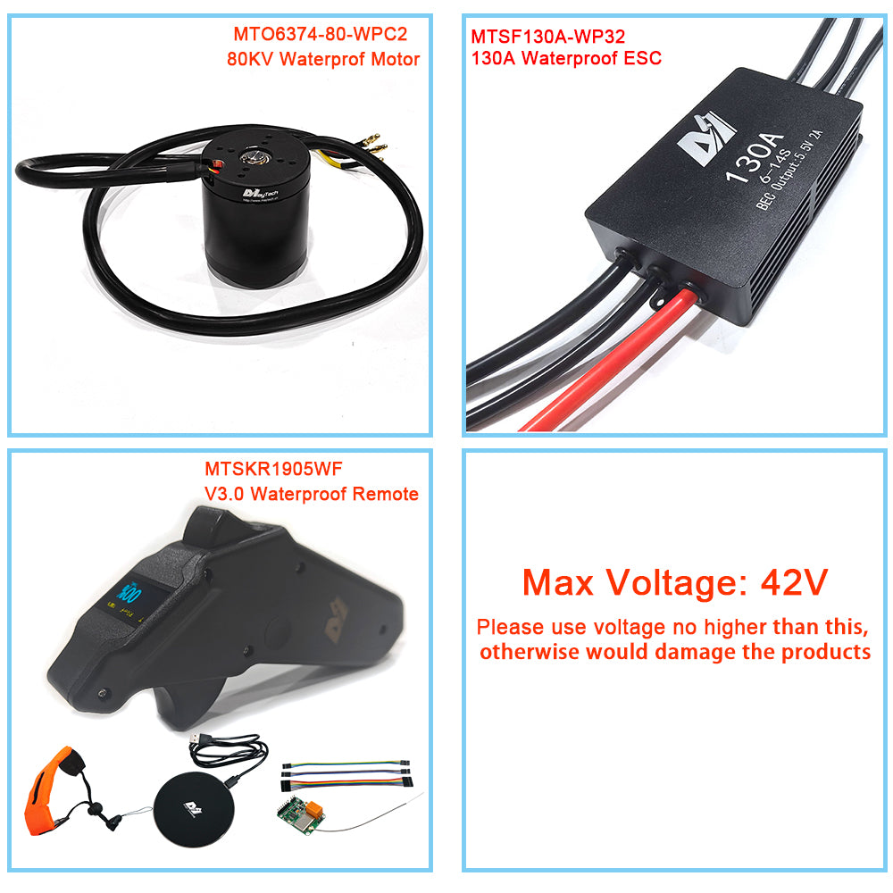New Marine E Foil Kit 42V Waterproof 6374 80KV Motor + 130A ESC + MTSKR1905WF Waterproof Remote