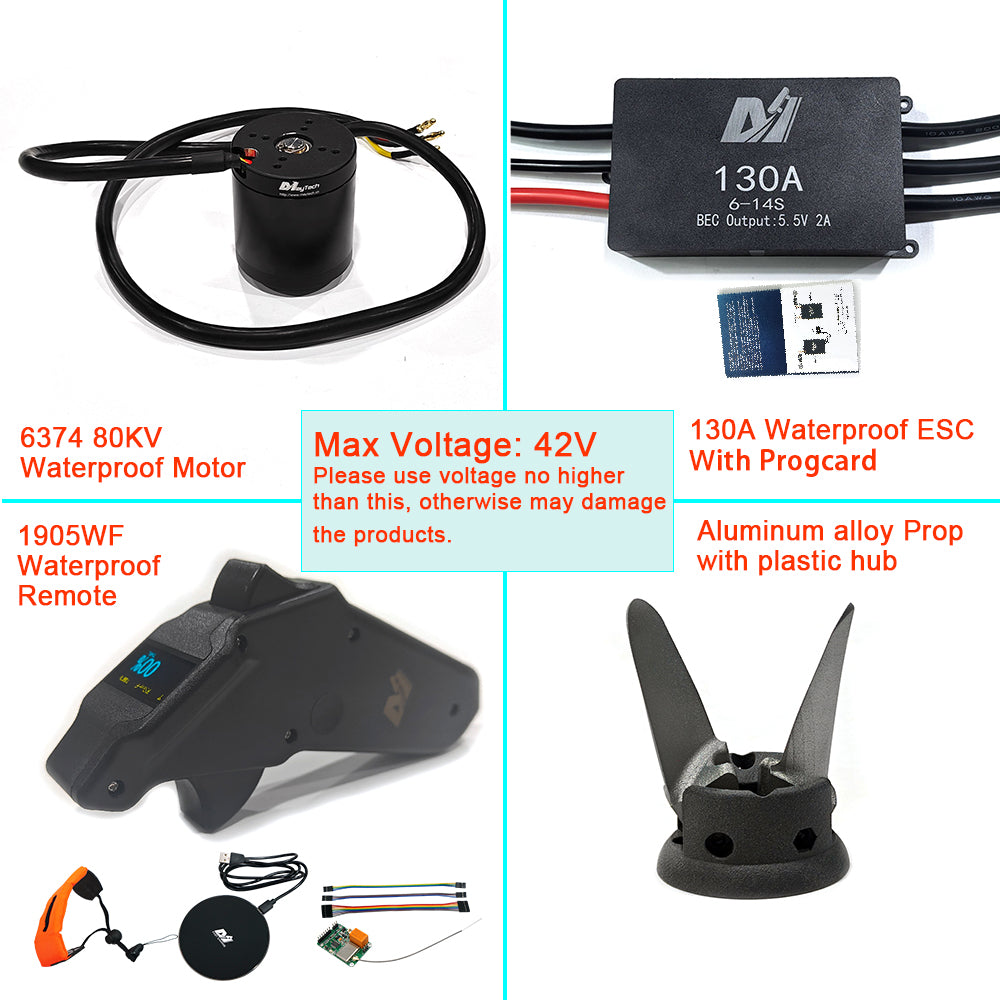 New Marine E-Foil Assist System 42V Waterproof 6374 80KV Motor + 130A ESC + MTSKR1905WF Waterproof Remote