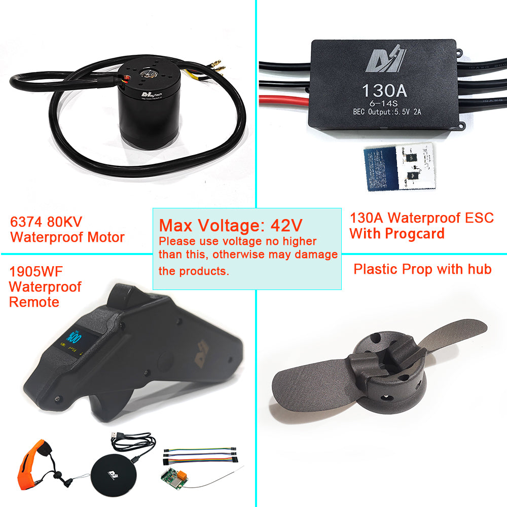 New Marine E Foil Kit 42V Waterproof 6374 80KV Motor + 130A ESC + MTSKR1905WF Waterproof Remote