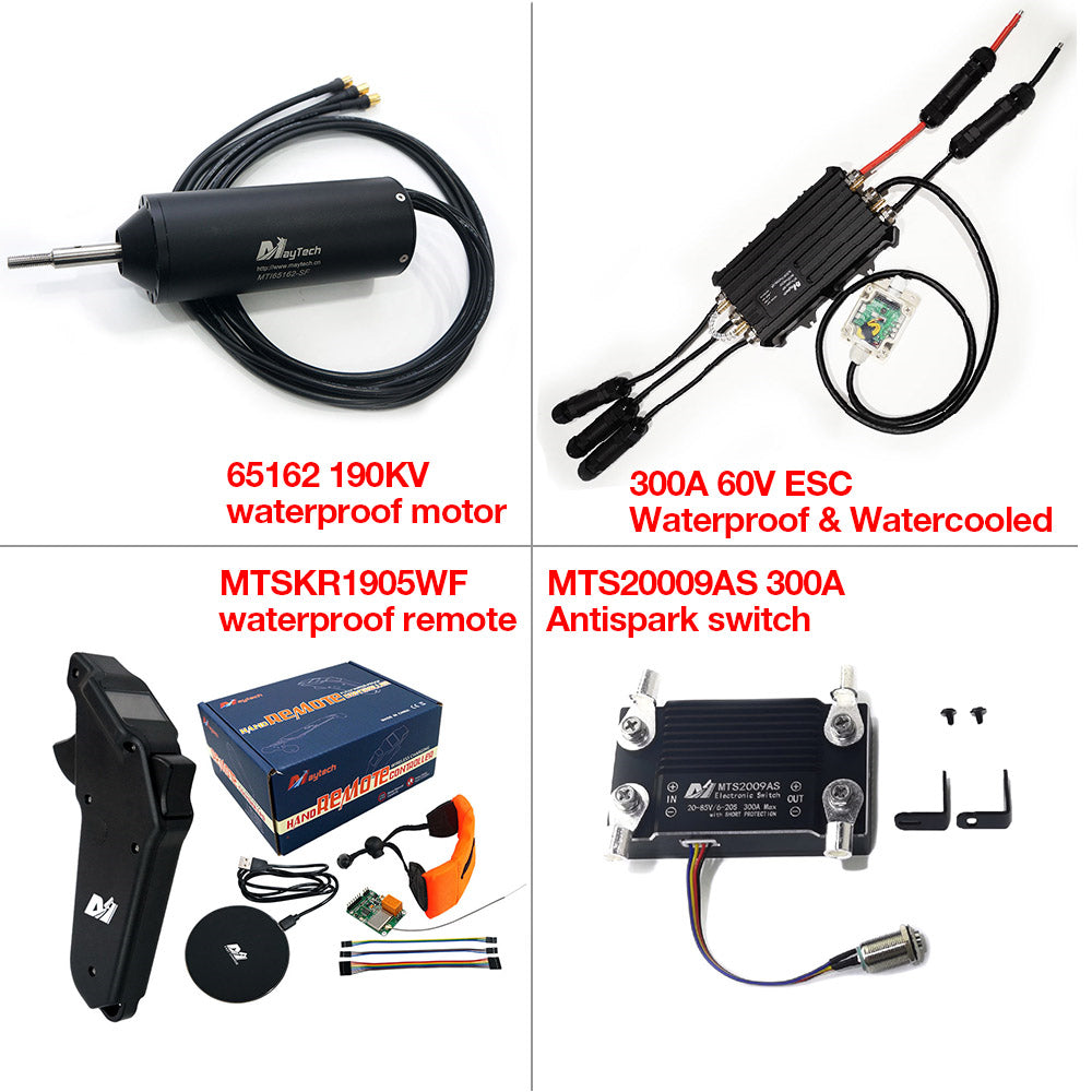 Fully Waterproof Efoil Kits with MTI65162 Motor + 300A ESC + 1905WF Remote + MTS2009AS Switch + 12V 30W Water Pump