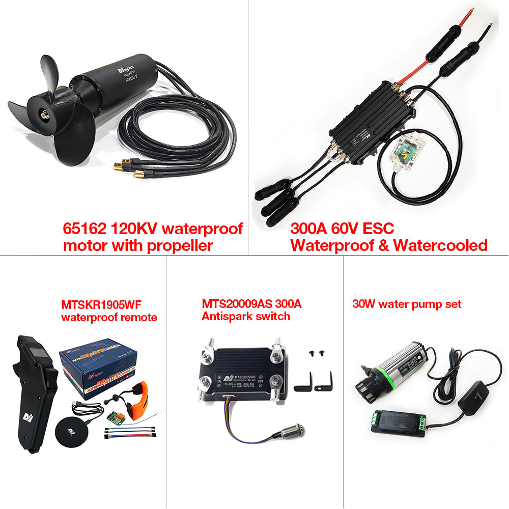 Fully Waterproof Efoil Kits with MTI65162 Motor + 300A ESC + 1905WF Remote + MTS2009AS Switch + 12V 30W Water Pump
