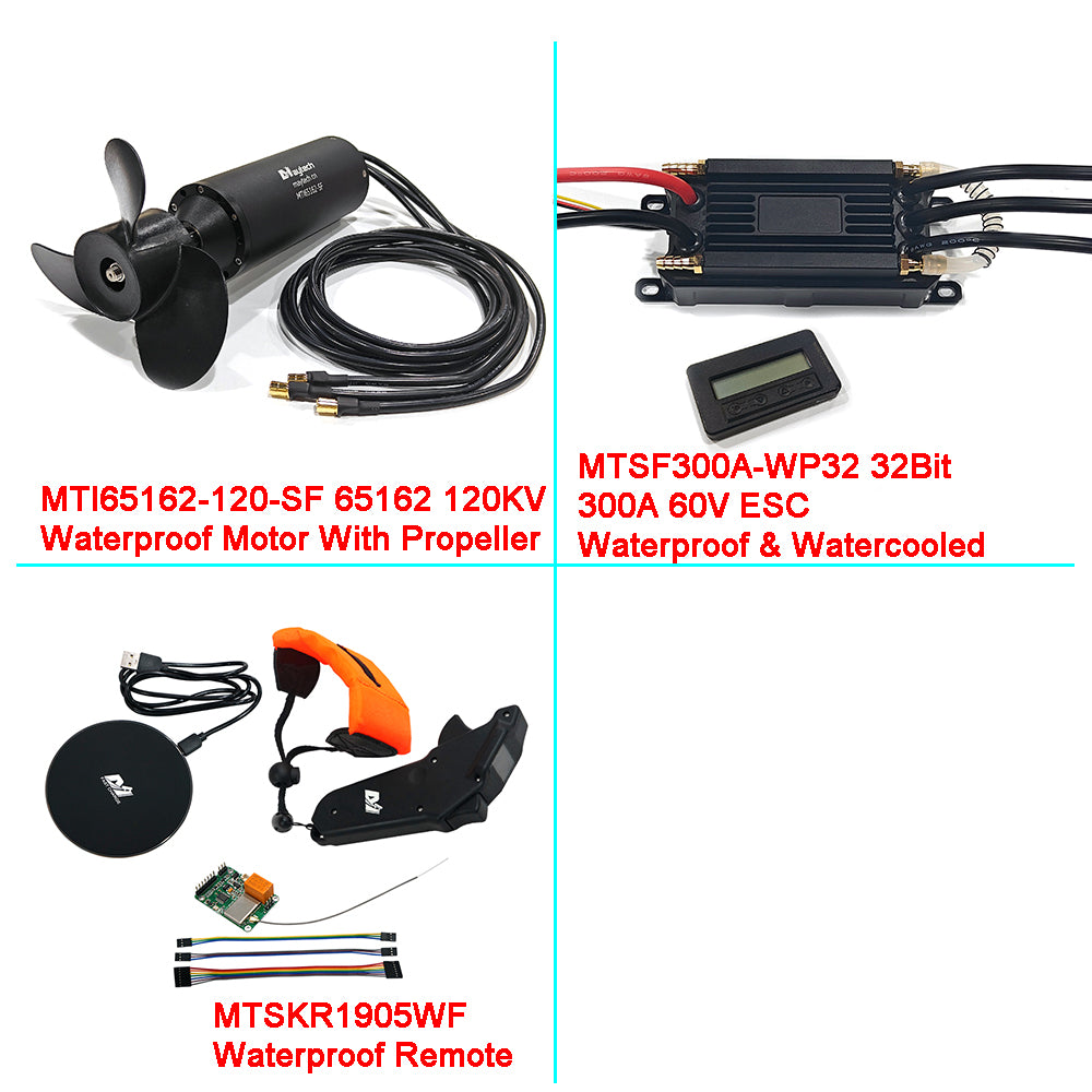 Fully Waterproof 60V Efoil Kits with MTI65162 Motor + New 300A 32Bit ESC + 1905WF Remote + MTS2009AS Switch + 12V 30W Water Pump