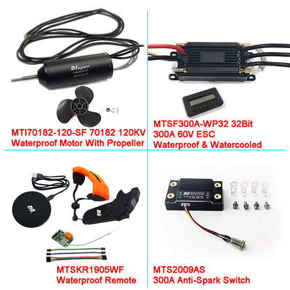 Fully Waterproof Efoil Kits with MTI70182 Motor + New 300A 32Bit ESC + 1905WF Remote + MTS2009AS Switch + 12V 30W Water Pump