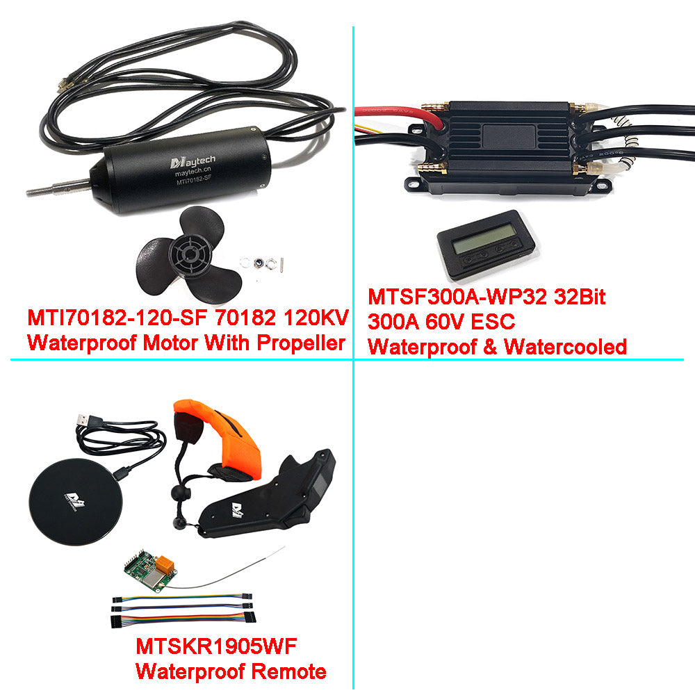 Fully Waterproof Efoil Kits with MTI70182 Motor + New 300A 32Bit ESC + 1905WF Remote + MTS2009AS Switch + 12V 30W Water Pump