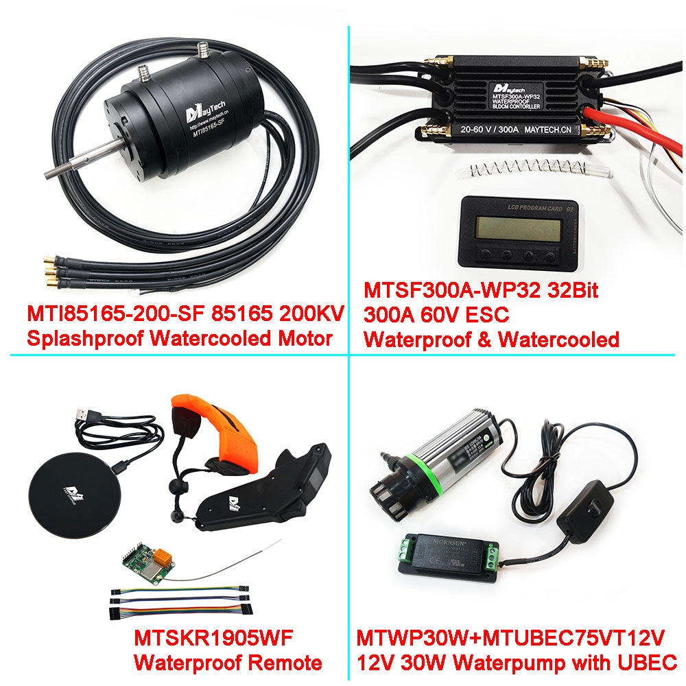 Esurf/ Efoil Kit Watercooled 85165 Motor + Waterproof 300A 32Bit ESC+ MTSKR1905WF Remote + 300A 85V Switch + Water Pump