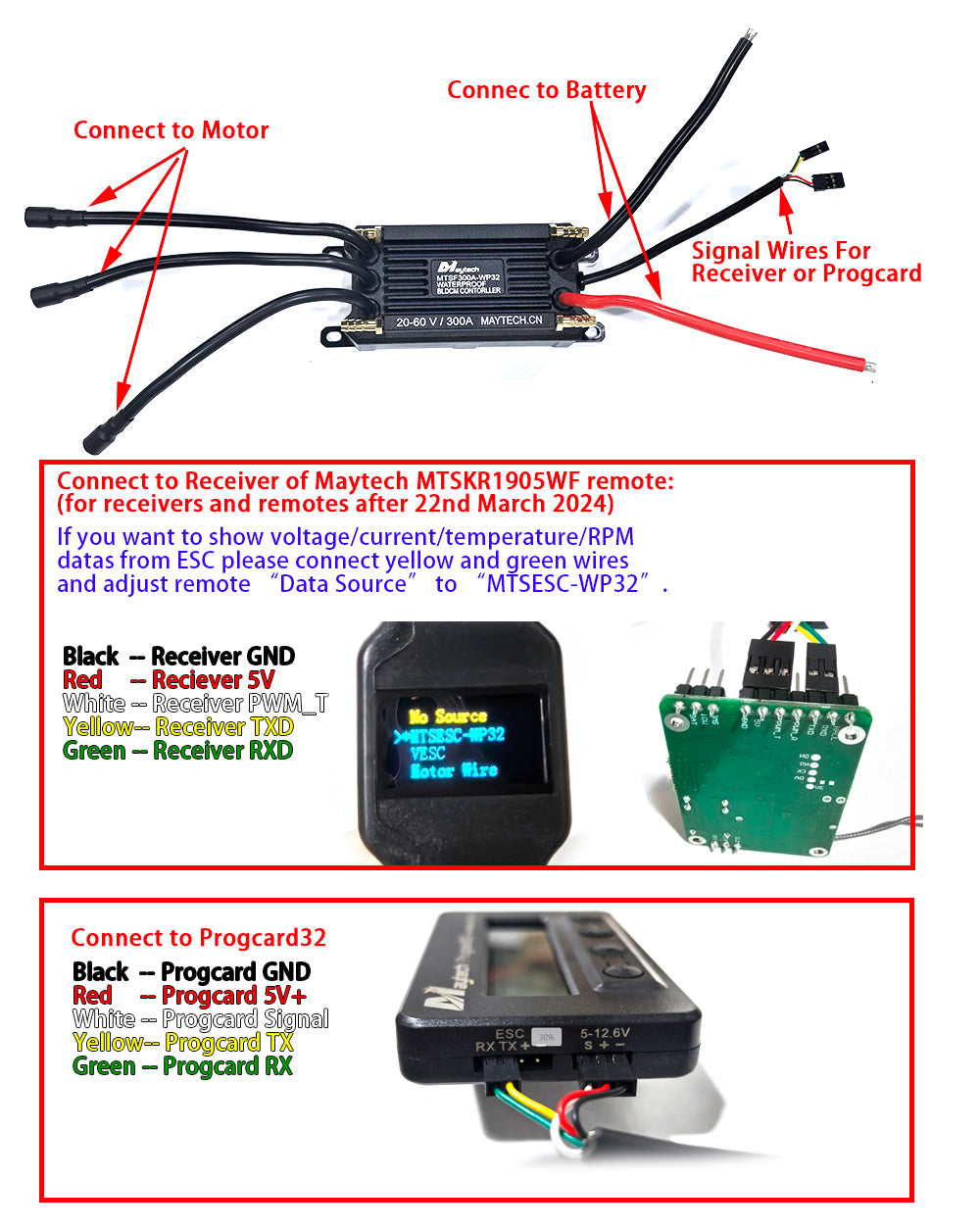 IN STOCK! Maytech New Marine 32Bit 300A 60V ESC IP68 Waterproof Compact Size Bidirectional ESC for Efoil Boat Underwater Thruster Electric Surfboard