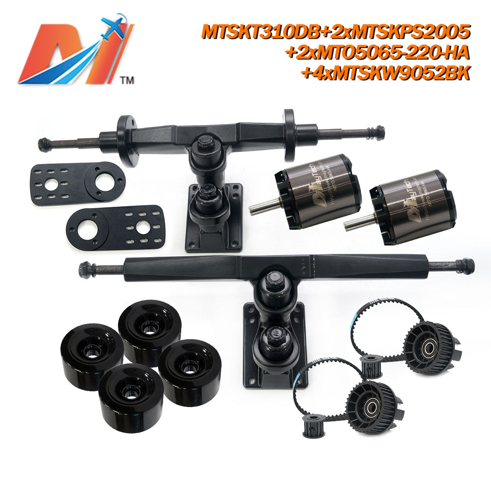 Maytech Electric Skateboard Kit with 2pcs 5065 Sealed/ Unsealed Motor + 2x MTSKPS2005 Pulley Belt System + MTSKT310DB Front & Rear Truck Set + 4pcs 9052 Wheels for Esk8 Elongboard