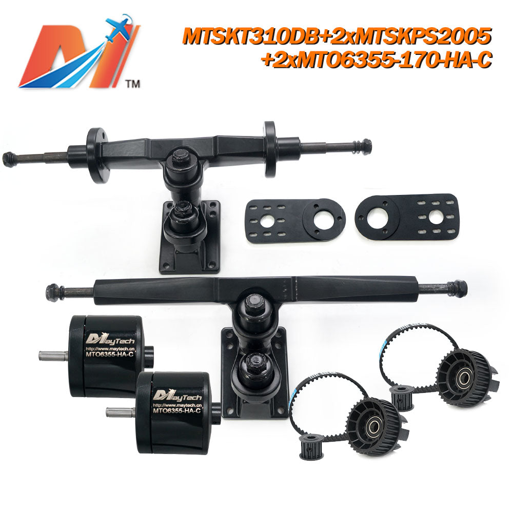 Maytech Electric Skateboard Kit with 2x Sealed 6355 6365 6374 Motor + MTSKT310DB Front & Rear Truck + 2x MTSKPS2005 Pulley Belt System for Esk8 Elongboard