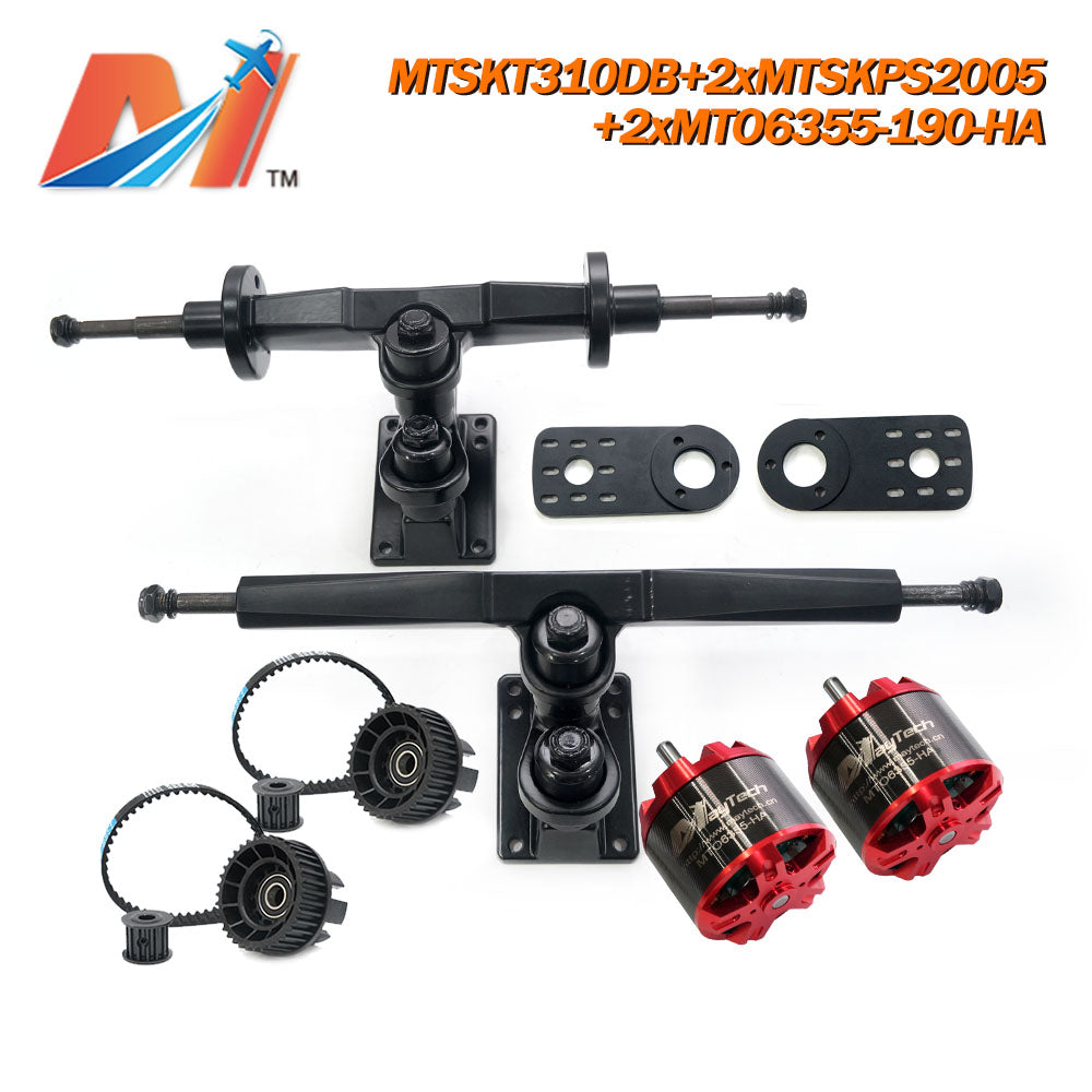 Maytech Electric Skateboard Kit with 2x Unsealed 6355 6365 6374 Motor + MTSKT310DB Front & Rear Truck + 2x MTSKPS2005 Pulley Belt System for Esk8 Elongboard
