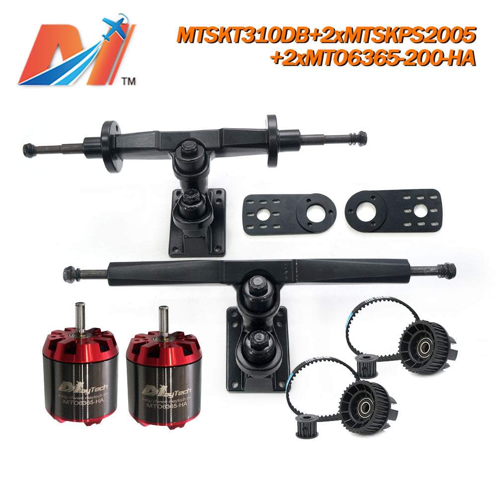 Maytech Electric Skateboard Kit with 2x Unsealed 6355 6365 6374 Motor + MTSKT310DB Front & Rear Truck + 2x MTSKPS2005 Pulley Belt System for Esk8 Elongboard