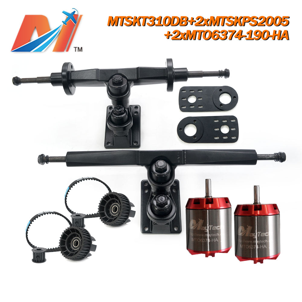 Maytech Electric Skateboard Kit with 2x Unsealed 6355 6365 6374 Motor + MTSKT310DB Front & Rear Truck + 2x MTSKPS2005 Pulley Belt System for Esk8 Elongboard