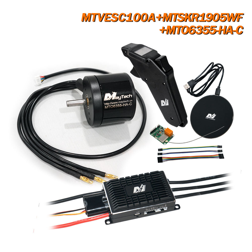 Maytech IP67 Waterproof Esk8 Remote MTSKR2005WF Comb with MTVESC100A Speed Controller with 6355/6365/6374 Sensored Outrunner Motor for Esk8/Fightinng Robots