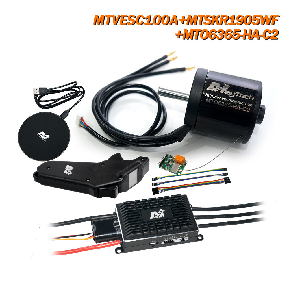 Maytech IP67 Waterproof Esk8 Remote MTSKR2005WF Comb with MTVESC100A Speed Controller with 6355/6365/6374 Sensored Outrunner Motor for Esk8/Fightinng Robots