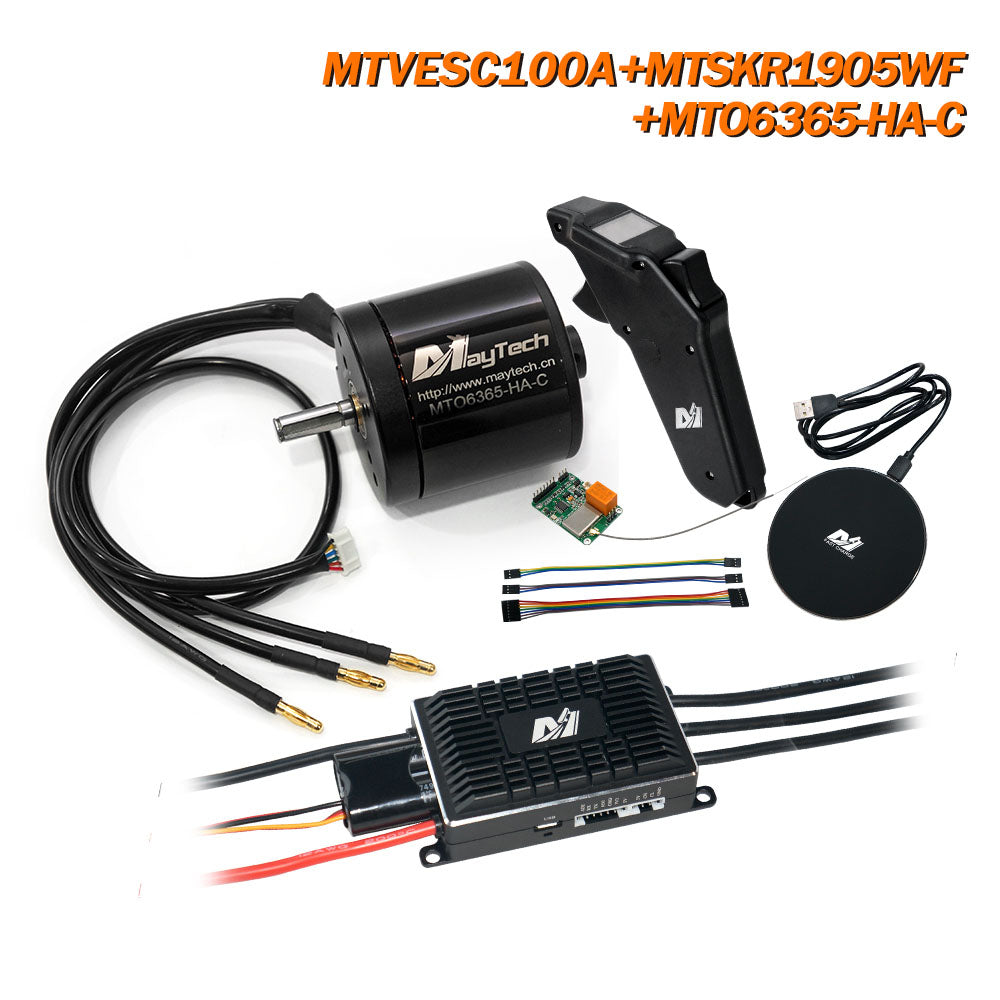 Maytech IP67 Waterproof Esk8 Remote MTSKR2005WF Comb with MTVESC100A Speed Controller with 6355/6365/6374 Sensored Outrunner Motor for Esk8/Fightinng Robots