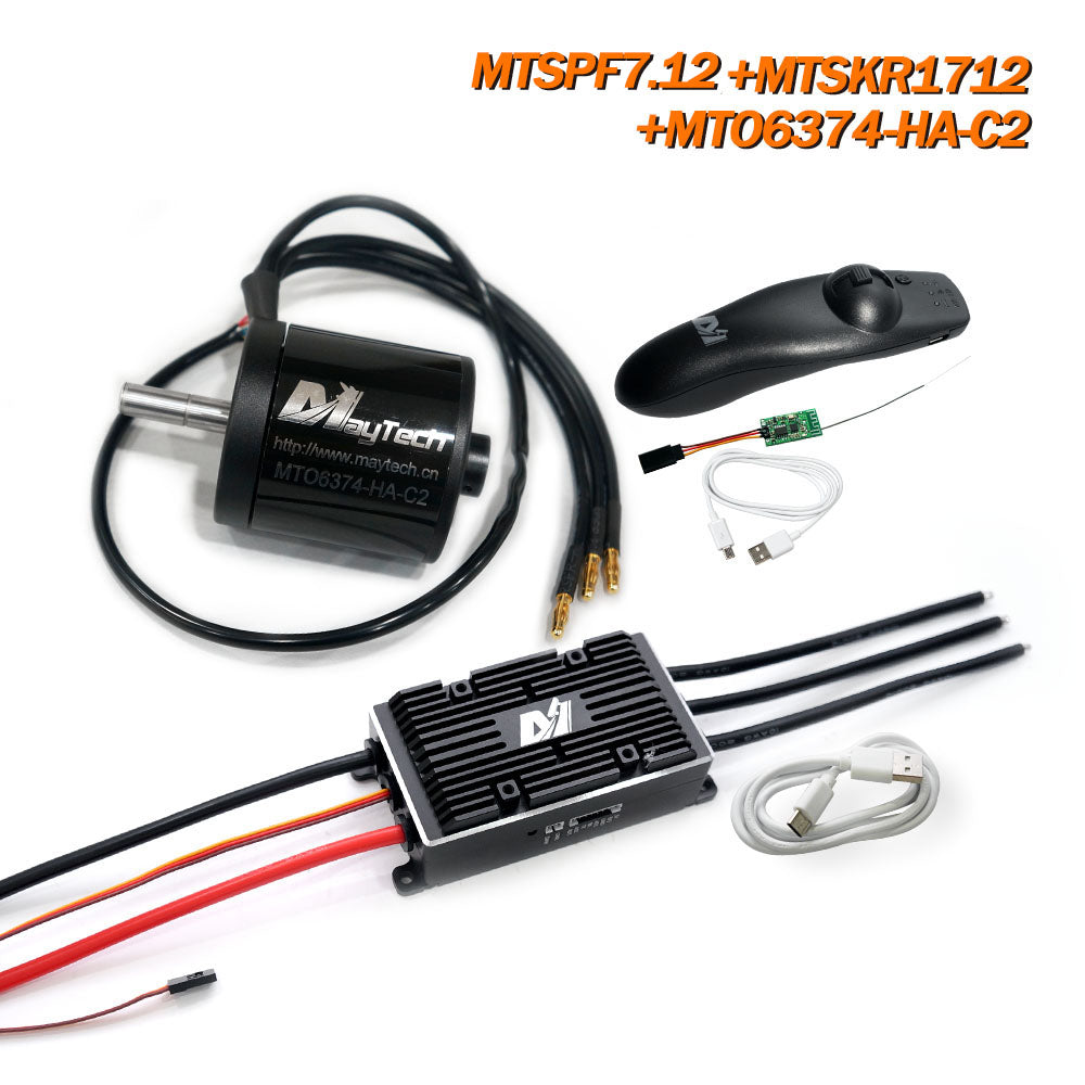 Maytech V2 200A MTSPF7.12 Speed Controller + MTSKR1712 Remote + 6355/6365/6374 Brushless Outrunner Sensored Motor for Esk8/Fighting Robots