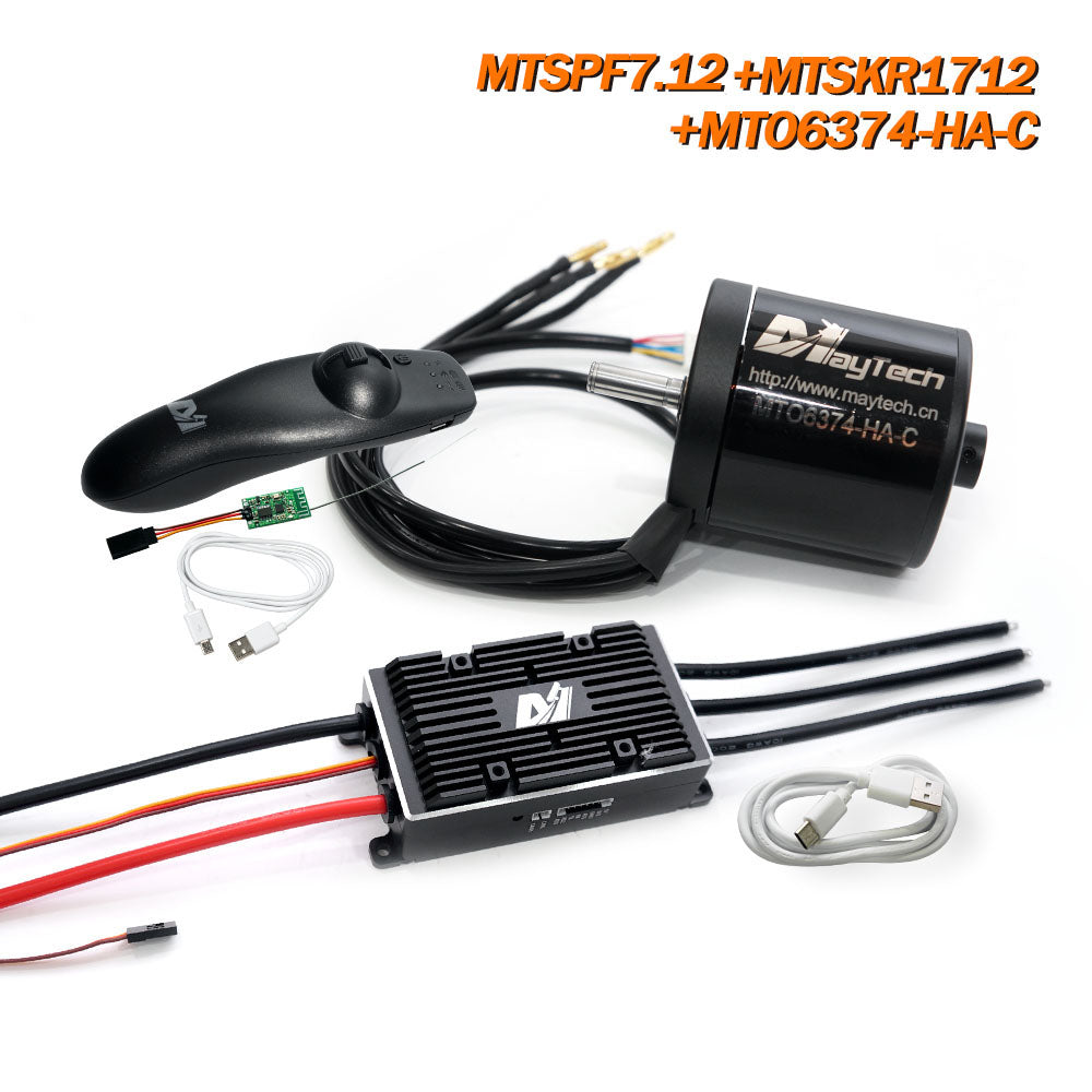 Maytech V2 200A MTSPF7.12 Speed Controller + MTSKR1712 Remote + 6355/6365/6374 Brushless Outrunner Sensored Motor for Esk8/Fighting Robots