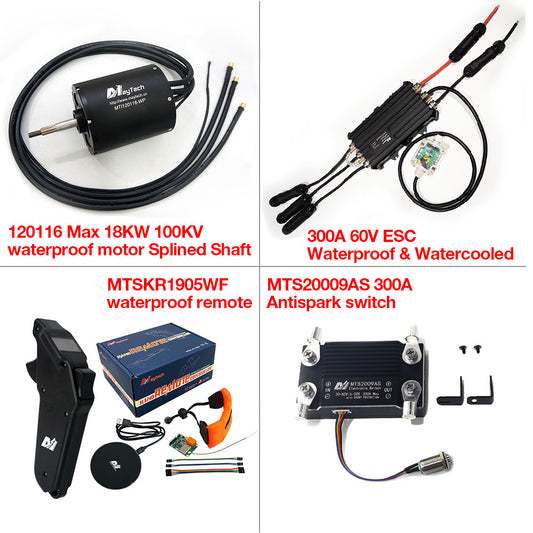 Maytech Fully Waterproof Esurf/Boat Kit MTI120116-WP+MTSF300A-OPTO-WP+MTSKR1905WF+Water Pump Set+MTS2009AS 300A 80V Anti-spark Switch