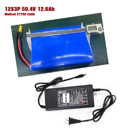 12S3P 48V 12.6Ah Battery Pack Molicel 21700 Cells with 5A Charger