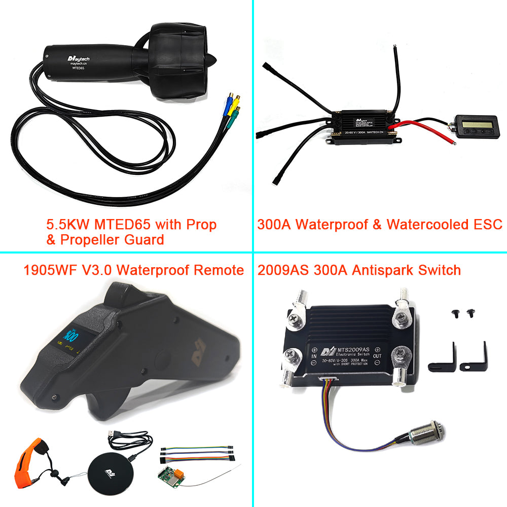 IP68 Waterproof Efoil Kit 50V 5.5KW MTED65 Motor with Alu Prop and Prop Guard + 300A ESC + V3 Remote + Antispark Swtch
