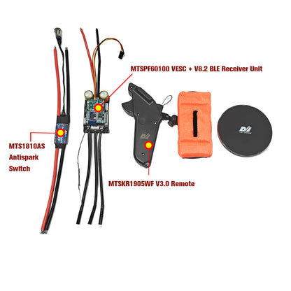 Maytech V8.2 BLE Unit with MTSRR1905WF Receiver + V3 MTSKR1905WF Remote + 60100 VESC for Foil Assist Esk8 Tiny Size