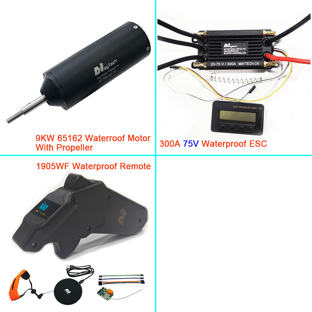 75V Waterproof Efoil Kit with 65162 9KW Motor + New Small 300A ESC + V3 Remote for Electric Hydrofoil Marine Underwater Thruster