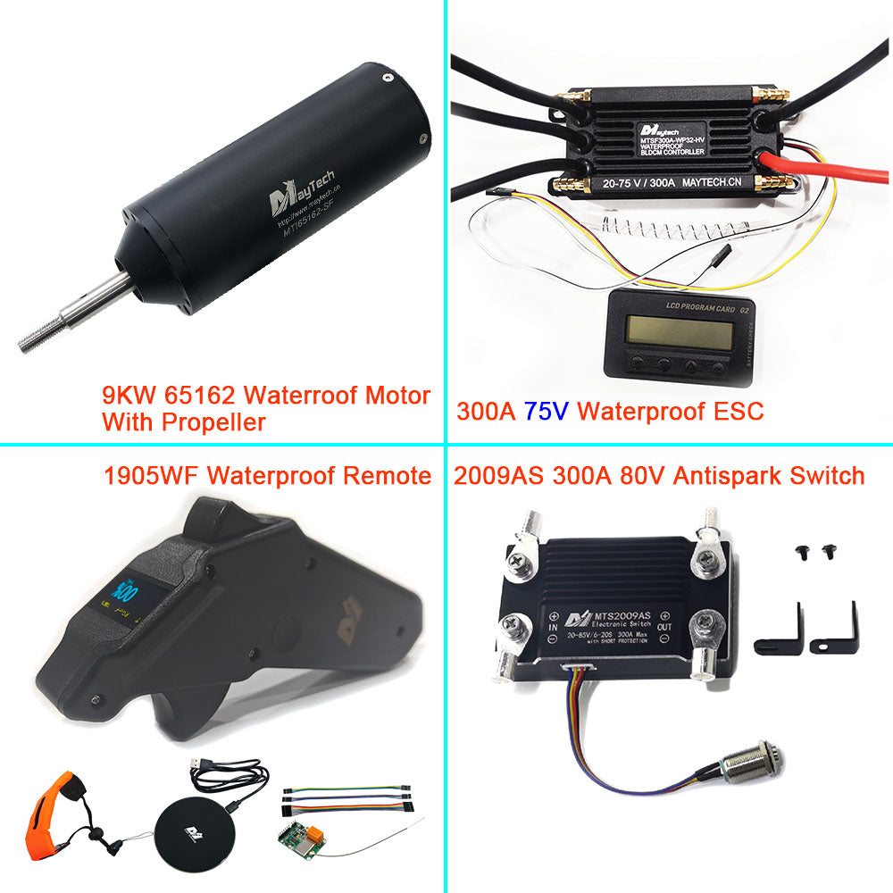 75V Waterproof Efoil Kit with 65162 9KW Motor + New Small 300A ESC + V3 Remote for Electric Hydrofoil Marine Underwater Thruster