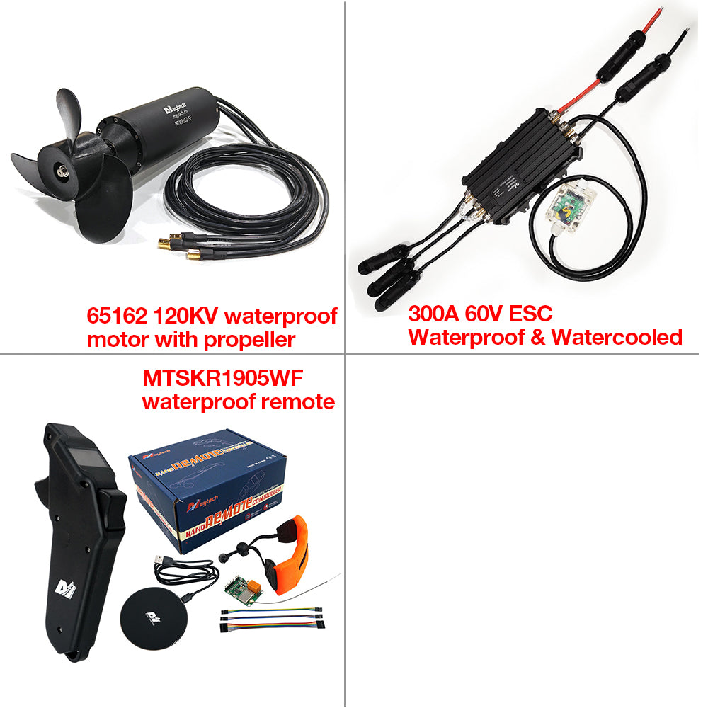 Fully Waterproof Efoil Kits with MTI65162 Motor + 300A ESC + 1905WF Remote + MTS2009AS Switch + 12V 30W Water Pump