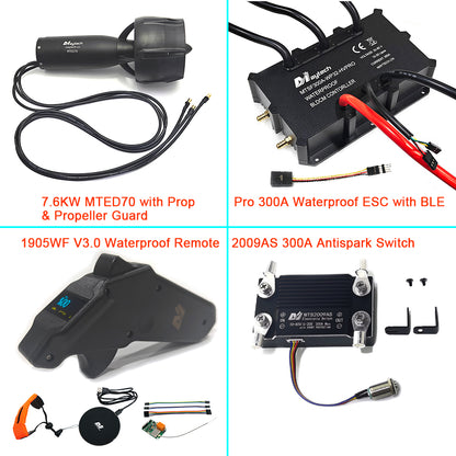 Maytech Pro Electric Underwater Thruster Kit 7.6KW MTED70 Motor + Pro 300A ESC + V3 Remote + 300A Antispark Switch for Electric Tow Boogie Sea Scooter Efoil