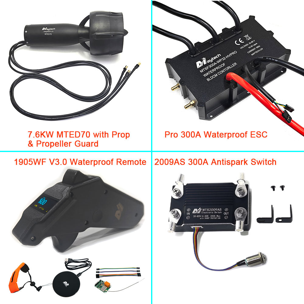 Maytech Pro Electric Underwater Thruster Kit 7.6KW MTED70 Motor + Pro 300A ESC + V3 Remote + 300A Antispark Switch for Electric Tow Boogie Sea Scooter Efoil
