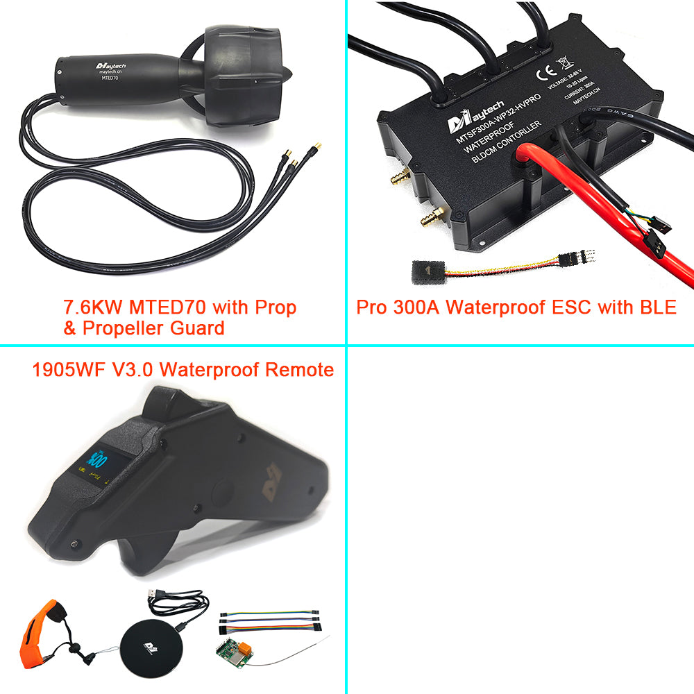 Maytech Pro Electric Underwater Thruster Kit 7.6KW MTED70 Motor + Pro 300A ESC + V3 Remote + 300A Antispark Switch for Electric Tow Boogie Sea Scooter Efoil