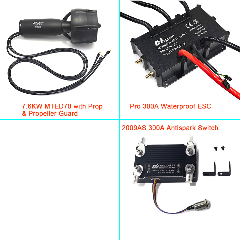Maytech Pro Electric Underwater Thruster Kit 7.6KW MTED70 Motor + Pro 300A ESC + V3 Remote + 300A Antispark Switch for Electric Tow Boogie Sea Scooter Efoil