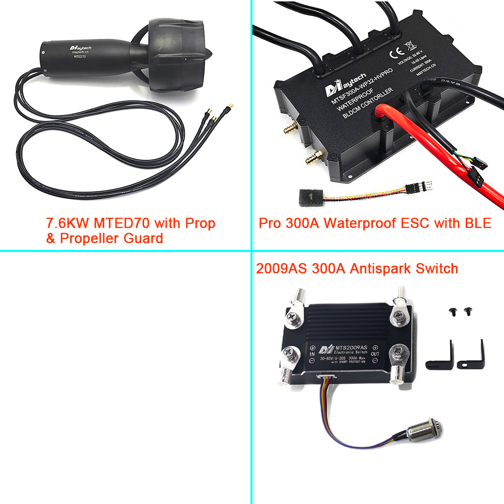 Maytech Pro Electric Underwater Thruster Kit 7.6KW MTED70 Motor + Pro 300A ESC + V3 Remote + 300A Antispark Switch for Electric Tow Boogie Sea Scooter Efoil