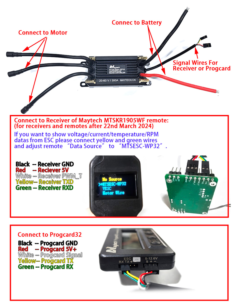 Maytech Software IN STOCK! Maytech New Marine 32Bit 300A 60V ESC IP68 Waterproof Compac ...