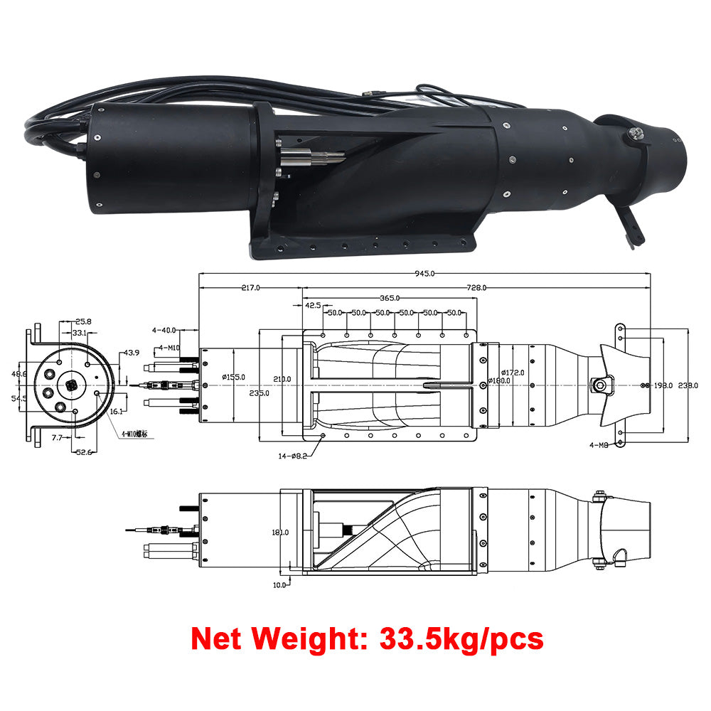 Maytech MTWJ40KW Boat Thruster Motor 40KW Powerful Boat Thruster with Impeller Steering Nozzle for Electric Yacht / Jetski / Jetboat